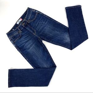 Cabi Clothing Authentic High Straight Dark Wash Distressed Jeans, #3561, 2